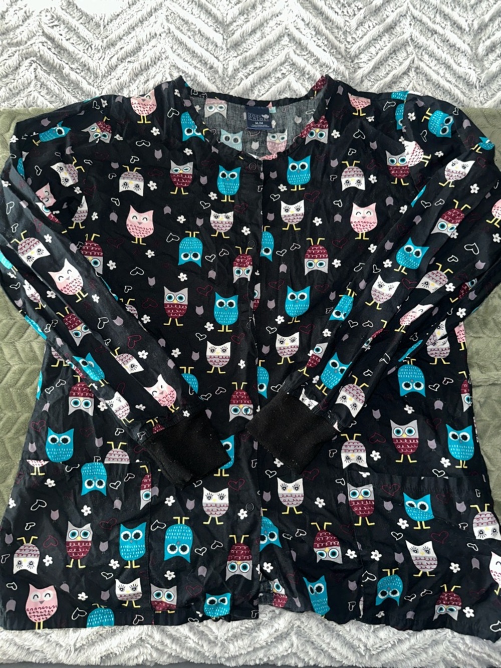 Scrub Jacket - Black Owl Print